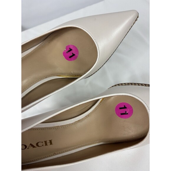 Coach Vonna Heels Cream Chalk 11 Studded Beadchain Pointy Toe Semi Matte Calf - Picture 12 of 16